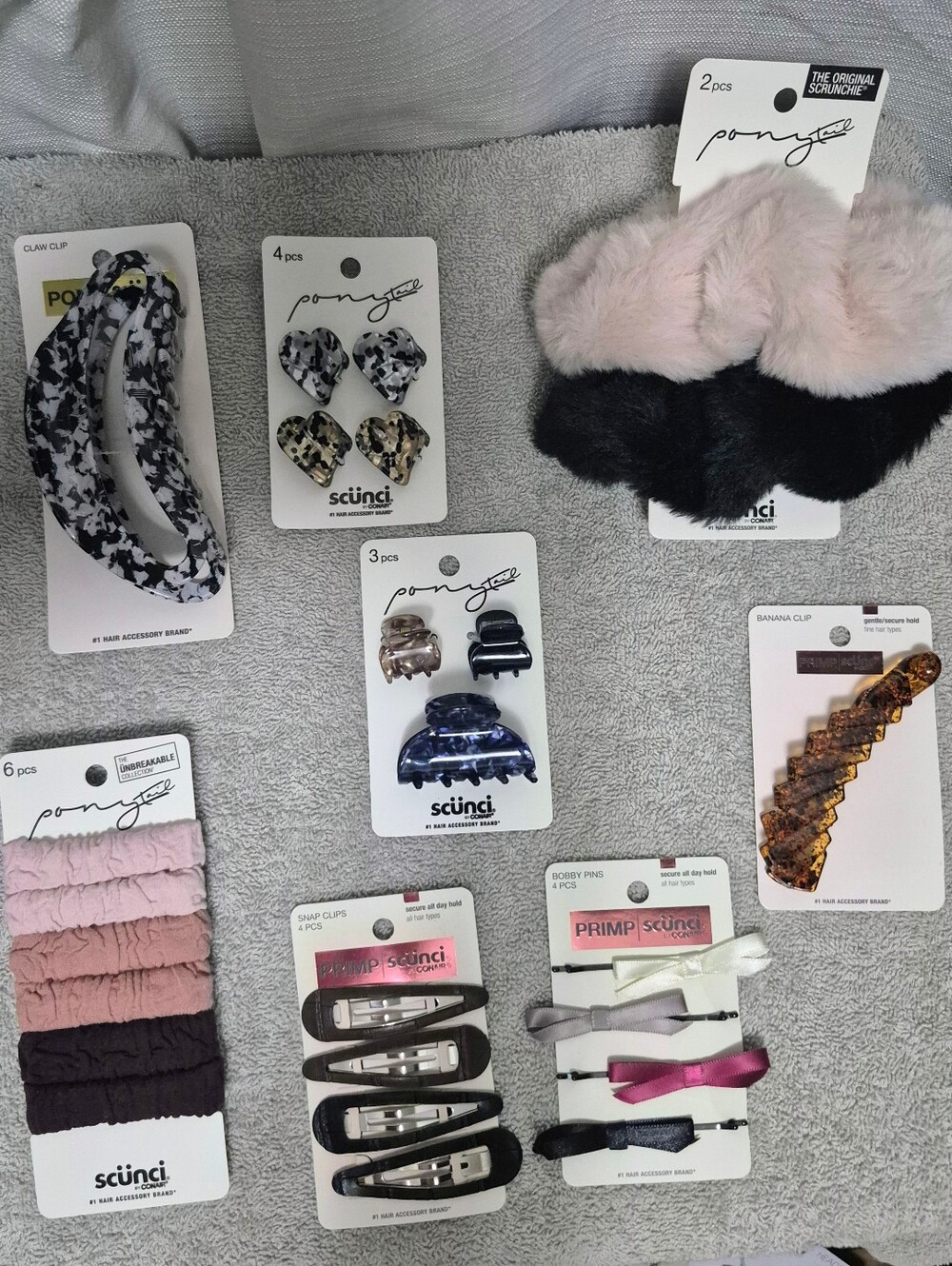 Scunci Hair Accessory Bundle Claw Clip Scrunchie Banana Clip Ties 8 Pc Set